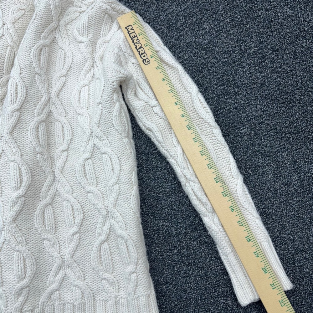 LL Bean Women XS Cream Cable Knit Wool Blend Shawl Collar Fisherman Cardigan - Picture 7 of 10